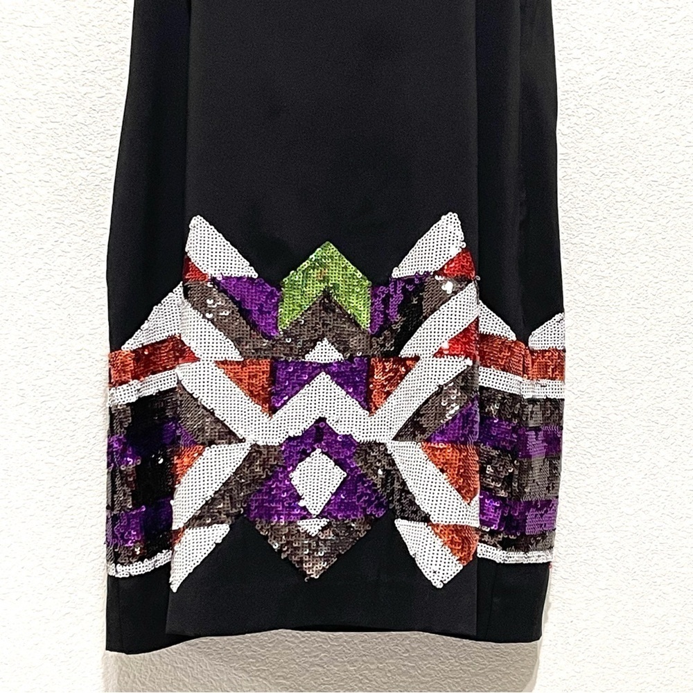 BeBe Woman Black Sequin Embellished Shift Dress Robe Tube Size L - Picture 3 of 16